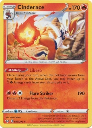 Cinderace : SWORD & SHIELD BASE (Non-Holo Exclusive) - 034/202