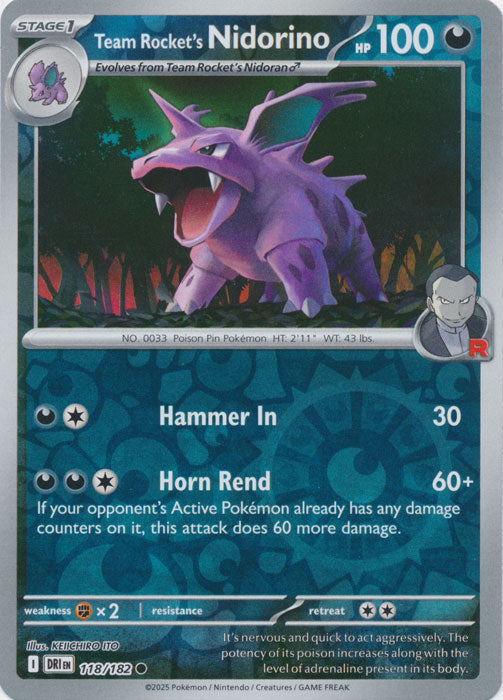 Team Rocket's Nidorino : DESTINED RIVALS (Reverse holo) - 118/182