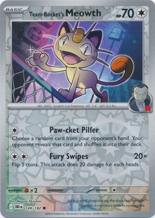 Team Rocket's Meowth : DESTINED RIVALS (Reverse holo) - 149/182