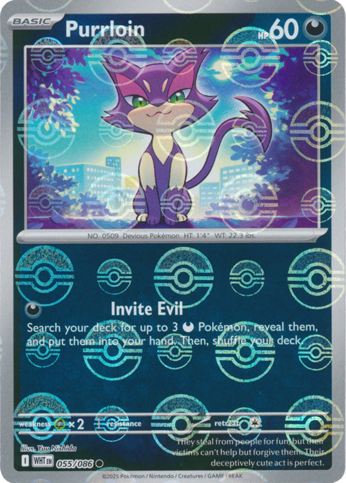 Purrloin : WHITE FLARE (Pokeball Reverse holo) - 055/086