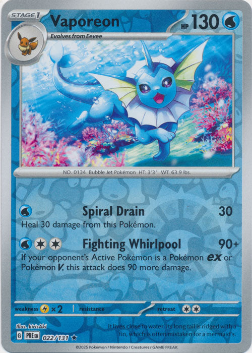 Vaporeon : PRISMATIC EVOLUTIONS (Reverse holo) - 022/131