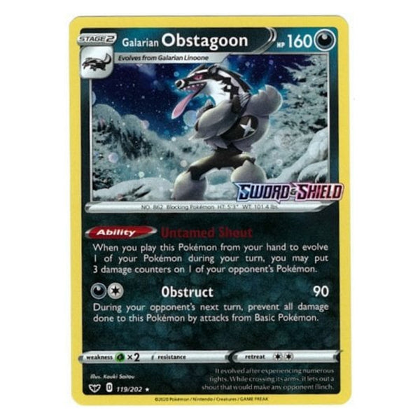 Galarian Obstagoon : SWORD & SHIELD BASE STAMPED PROMO (Holo) (Sealed) - 119/202