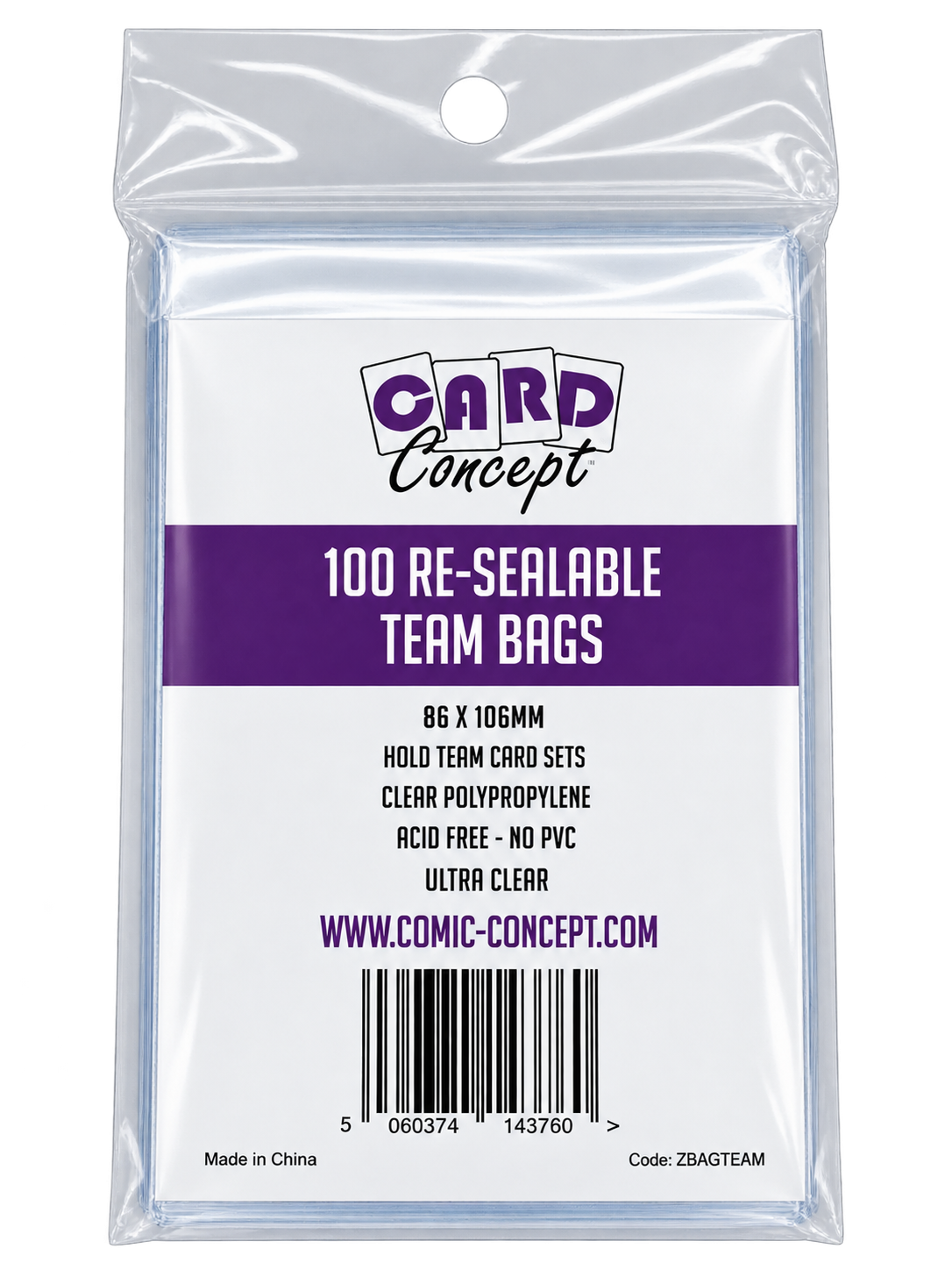 Card Concept : Re-sealable Team bags 86 x 114mm - (100ct), image 1 of 2