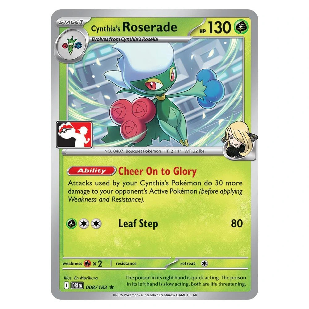 Cynthia's Roserade : PLAY! PRIZE PACK LEAGUE PROMO - 008/182 trading card