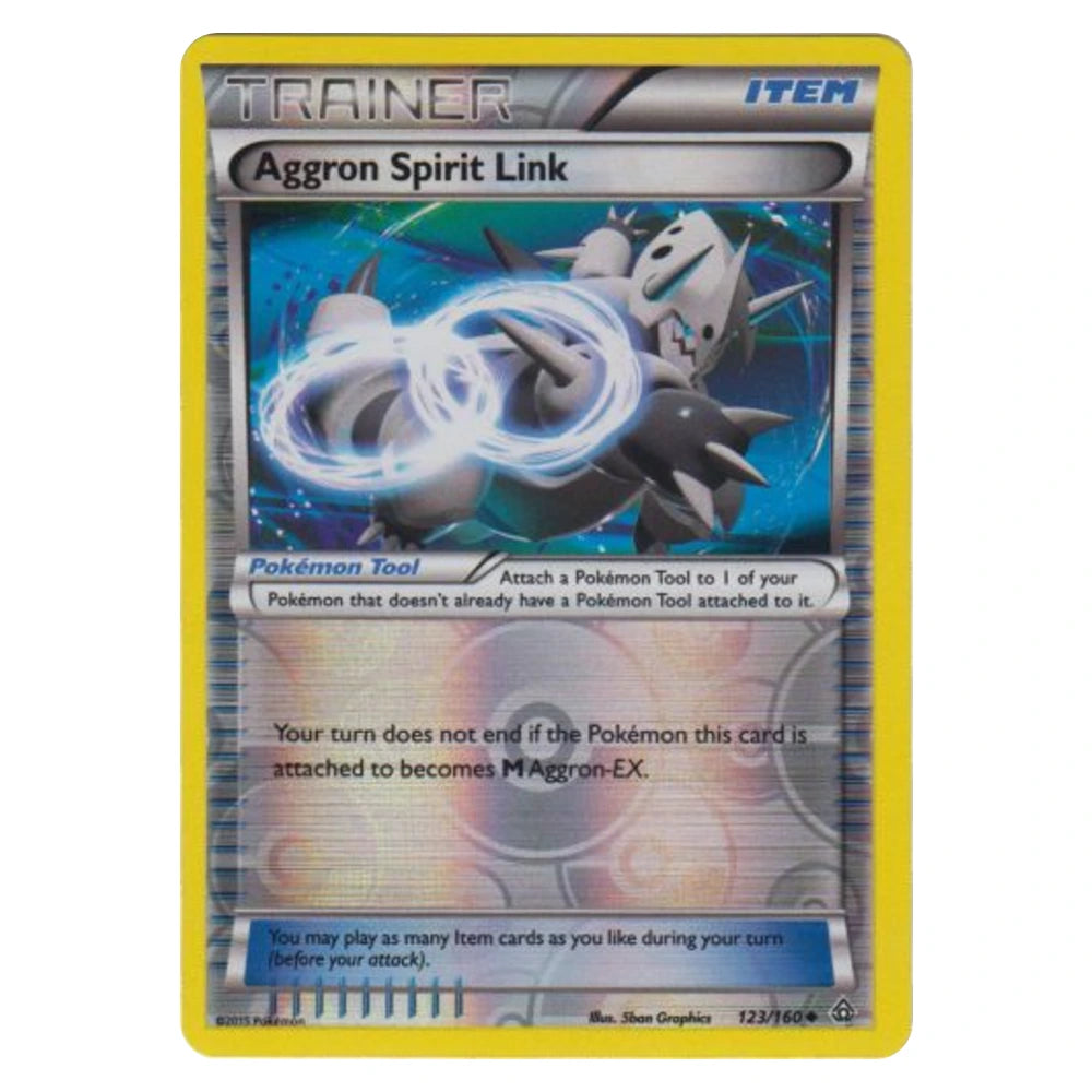 Aggron Spirit Link 123/160 Primal Clash reverse holo Pokémon card, scanned front