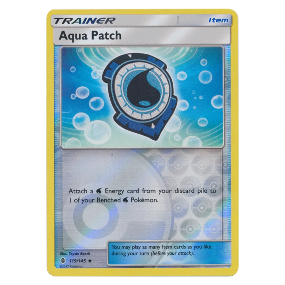 Aqua Patch 119/145 Guardians Rising reverse holo Pokémon card, scanned front