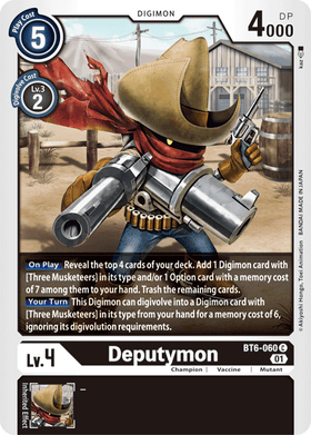 Lockett Labs Deputymon: DOUBLE DIAMOND - BT6-060 card featuring a cowboy character with guns, set in a western background.