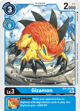 Lockett Labs Gizamon: DOUBLE DIAMOND - BT6-020 card featuring a fiery creature in action with stats and abilities displayed.