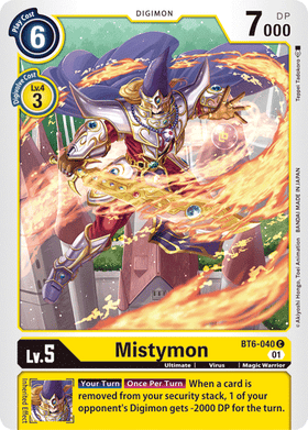 Lockett Labs Mistymon: DOUBLE DIAMOND - BT6-040 card featuring a warrior in armor, with stats and abilities displayed.