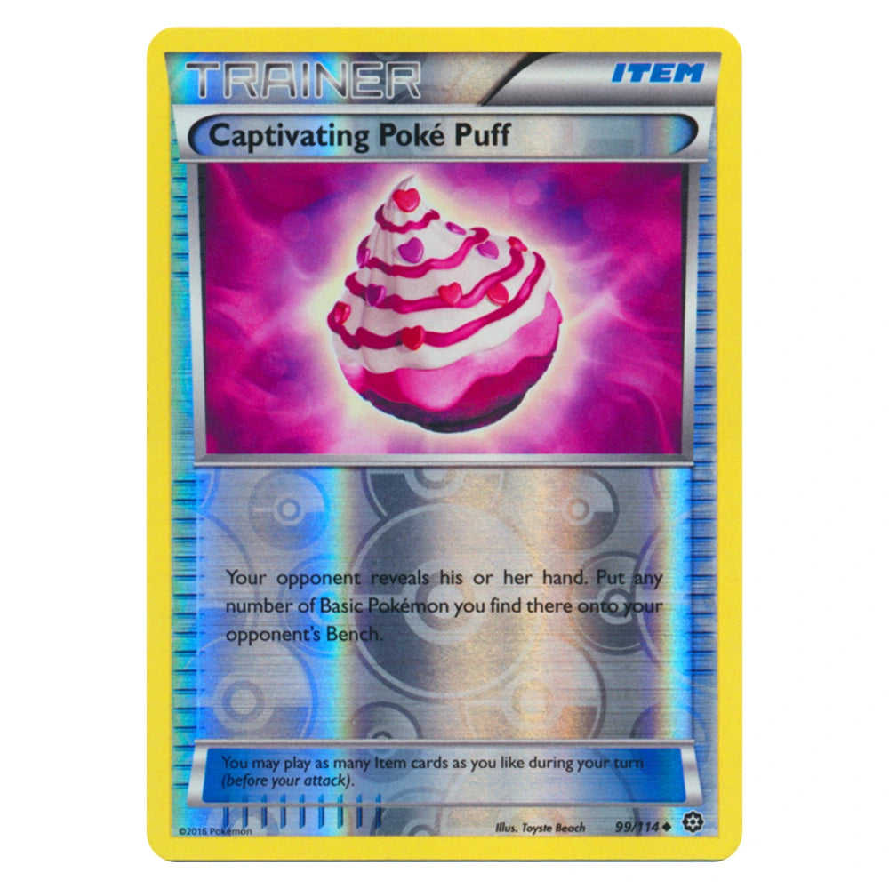 Captivating Poke Puff 99/114 Steam Siege reverse holo Pokémon card, scanned front