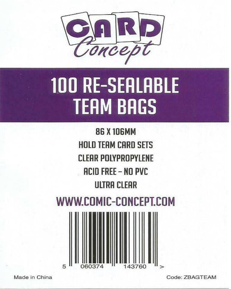 Card Concept : Re-sealable Team bags 86 x 114mm - (100ct) - Lockett Labs UK