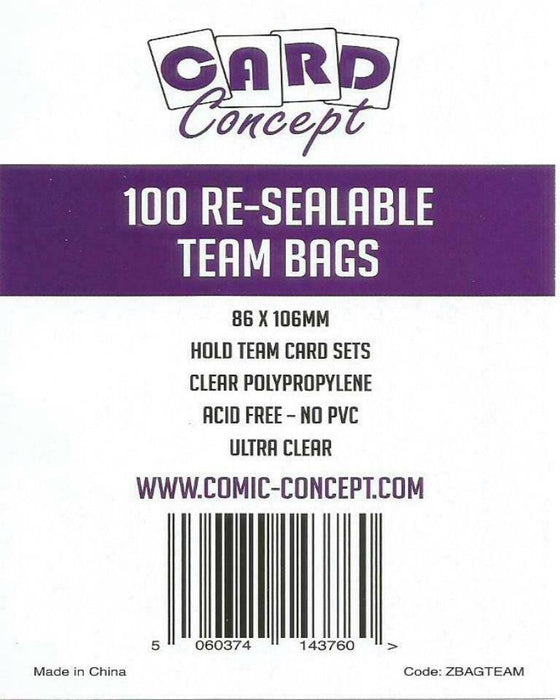 Card Concept : Re-sealable Team bags 86 x 114mm - (100ct)