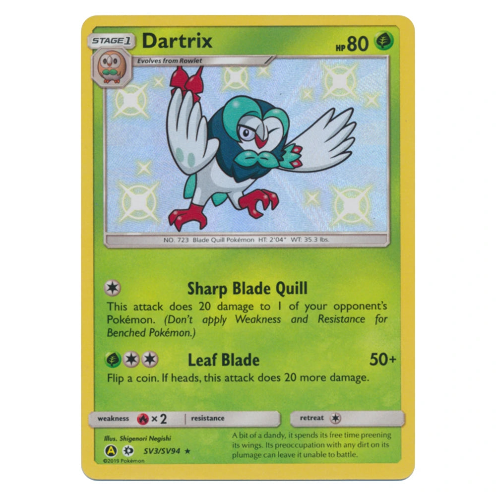 Dartrix SV3/SV94 Hidden Fates Pokémon card, scanned front