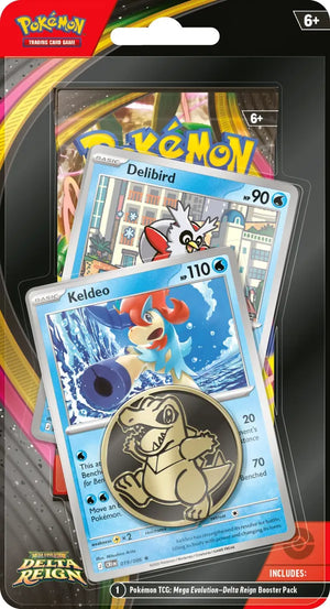 Delta Reign Keldeo and Delibird retailer exclusive checklane blister