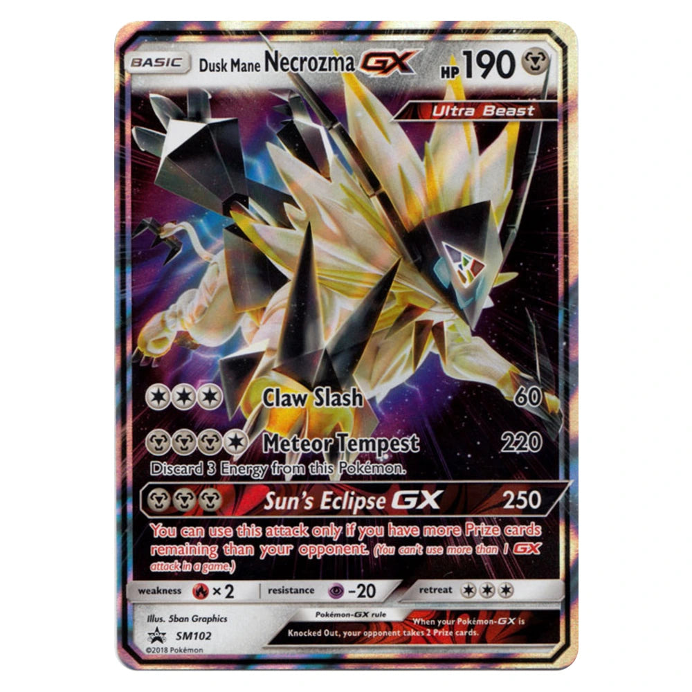 Dusk Mane Necrozma GX SM102 Sun & Moon Promo holo Pokémon card, scanned front