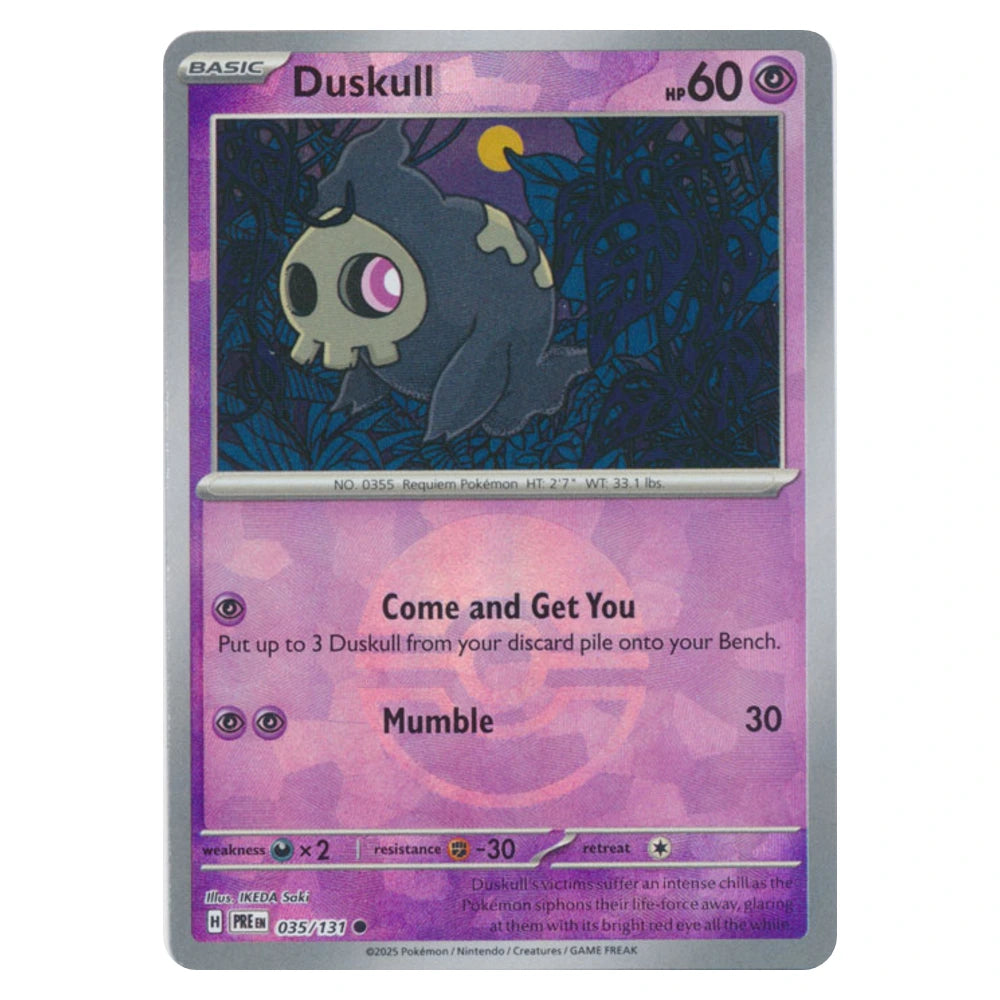 Duskull 035/131 Prismatic Evolutions pokeball reverse holo Pokémon card, scanned front