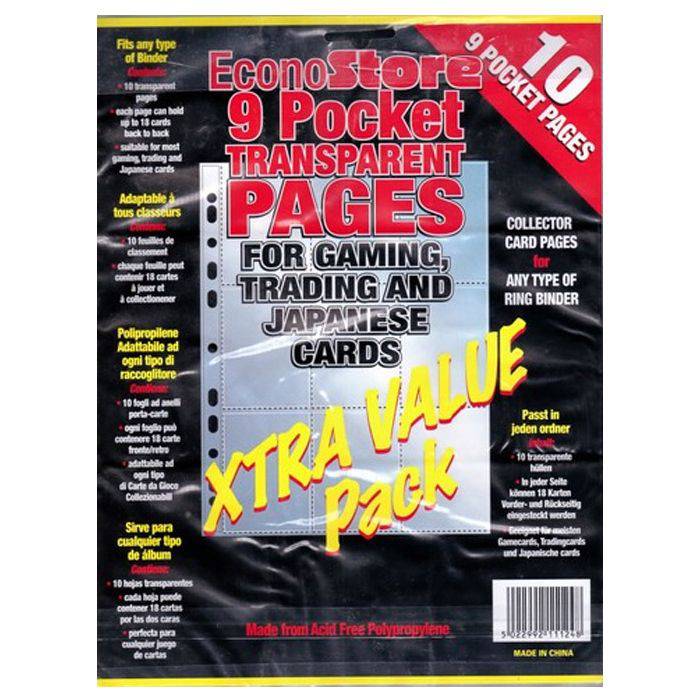 Econostore 9 Pocket Transparent Pages - 10 Pages - Lockett Labs UK
