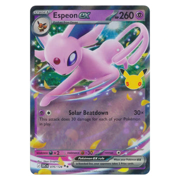 Espeon ex 070/128 30th Celebration holo Pokémon card, scanned front