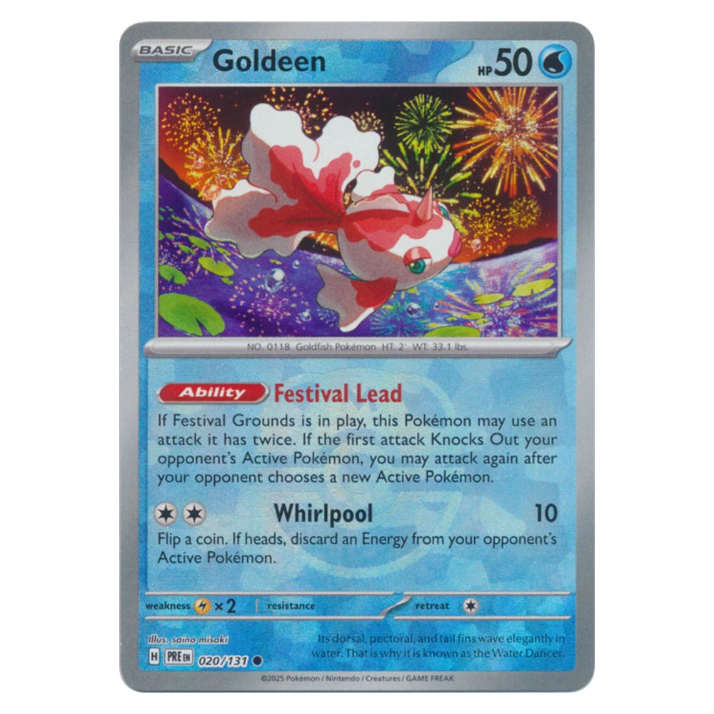 Goldeen 020/131 Prismatic Evolutions masterball reverse holo Pokémon card, scanned front