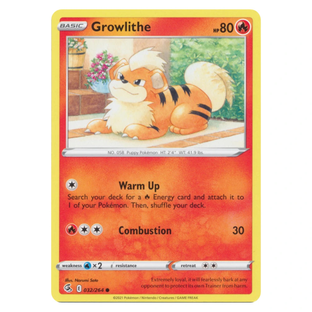 Growlithe 032/264 Fusion Strike Pokémon card, scanned front