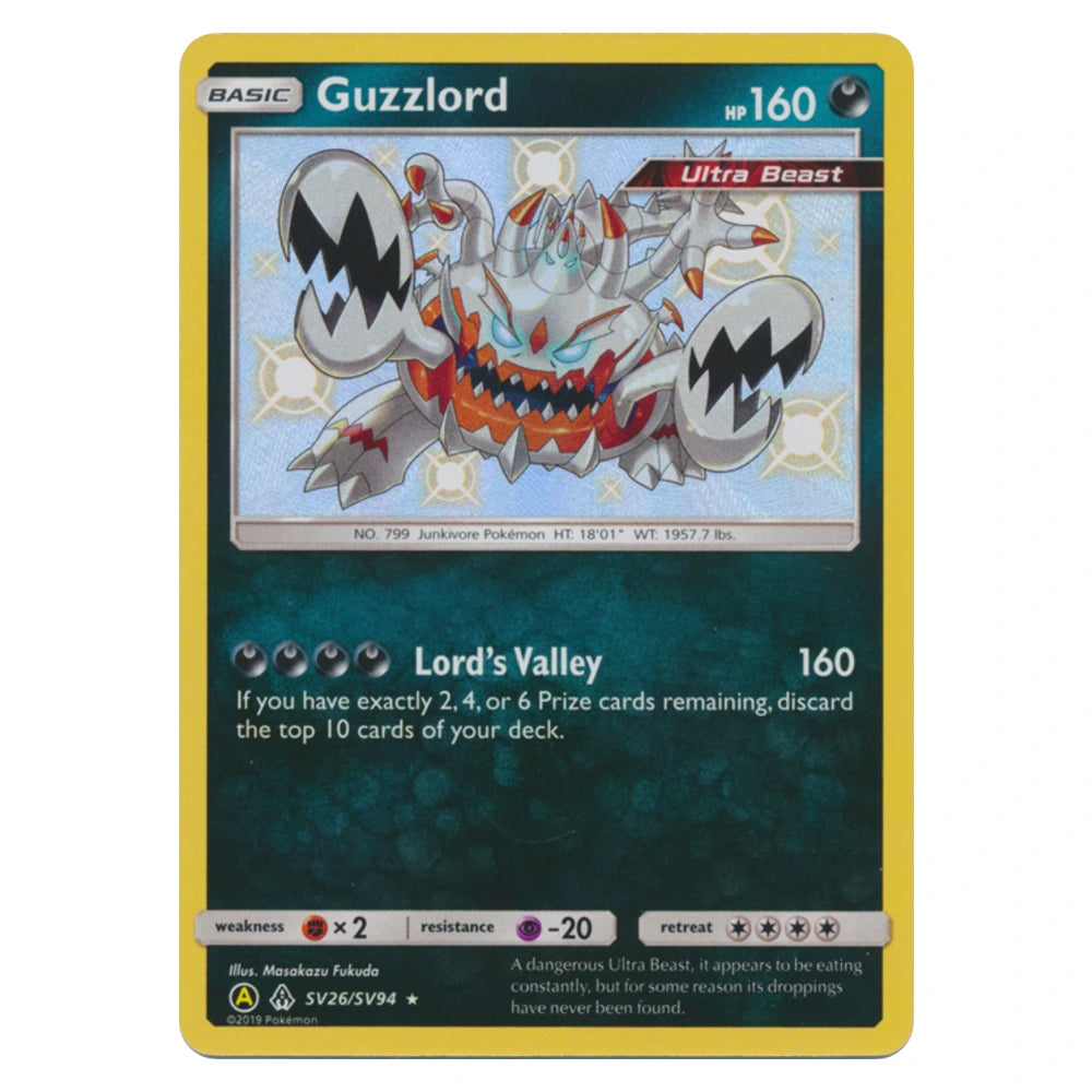 Guzzlord SV26/SV94 Hidden Fates Pokémon card, scanned front