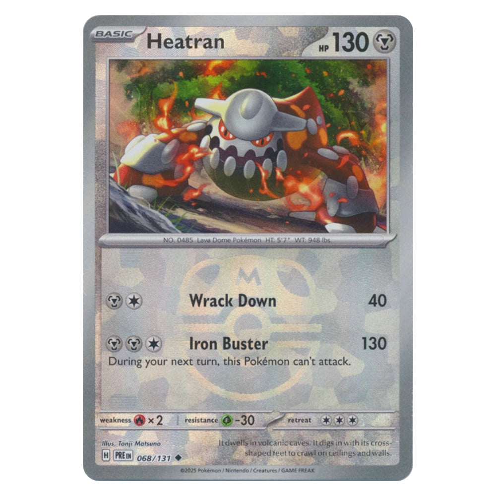 Heatran 068/131 Prismatic Evolutions masterball reverse holo Pokémon card, scanned front