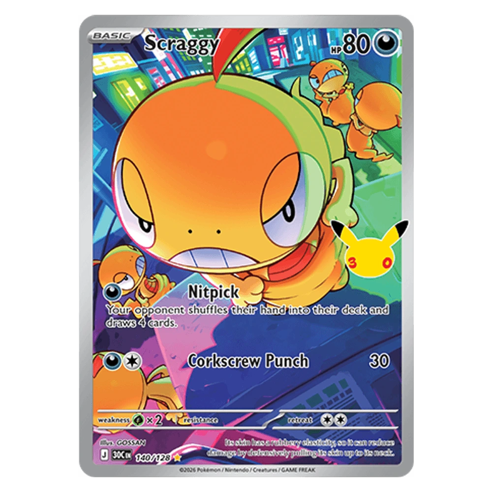 Scraggy 140/128 30th Celebration holo Pokémon card