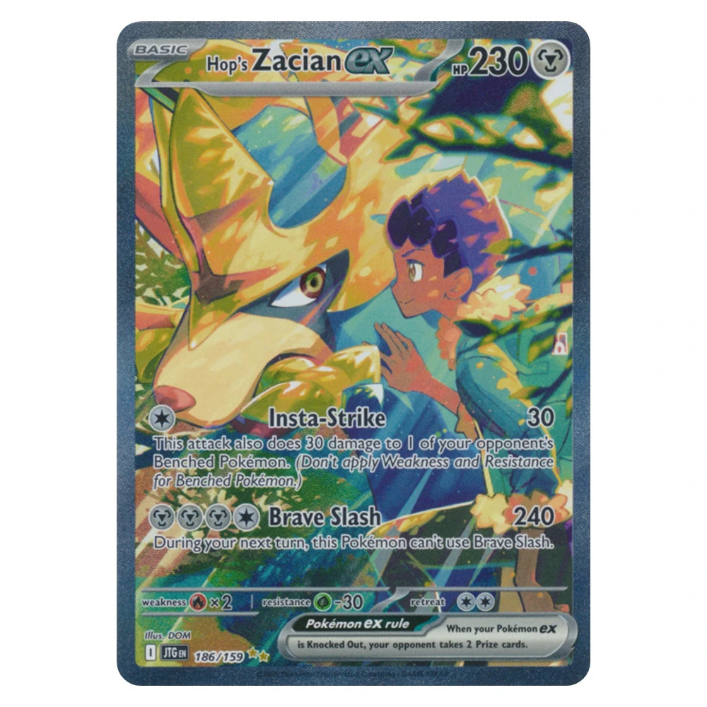 Hop's Zacian ex 186/159 Journey Together Pokémon card, scanned front