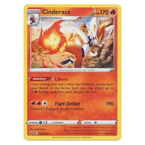 Cinderace : SWORD & SHIELD BASE (Non-Holo Exclusive) - 034/202
