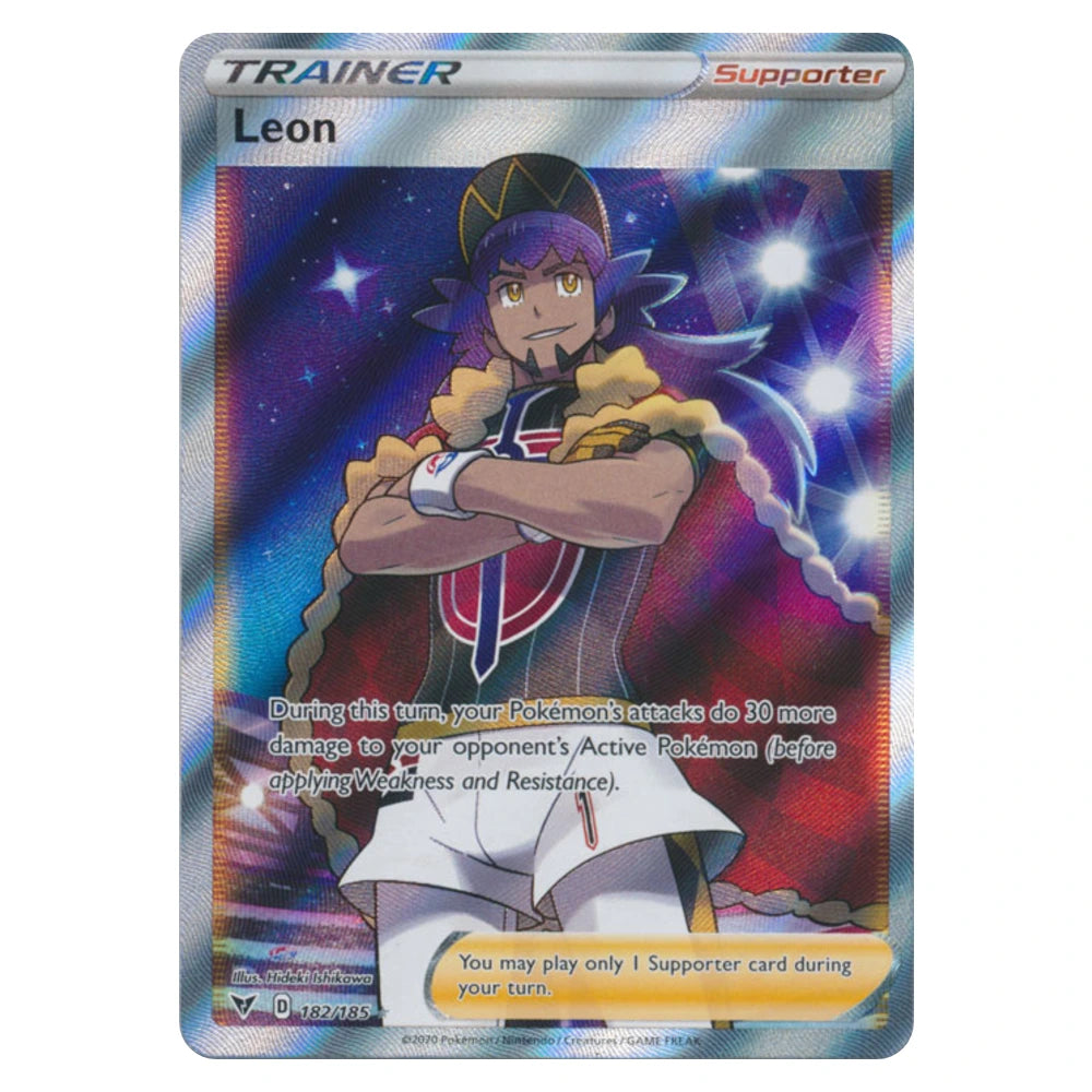 Leon 182/185 Vivid Voltage Pokémon card, scanned front