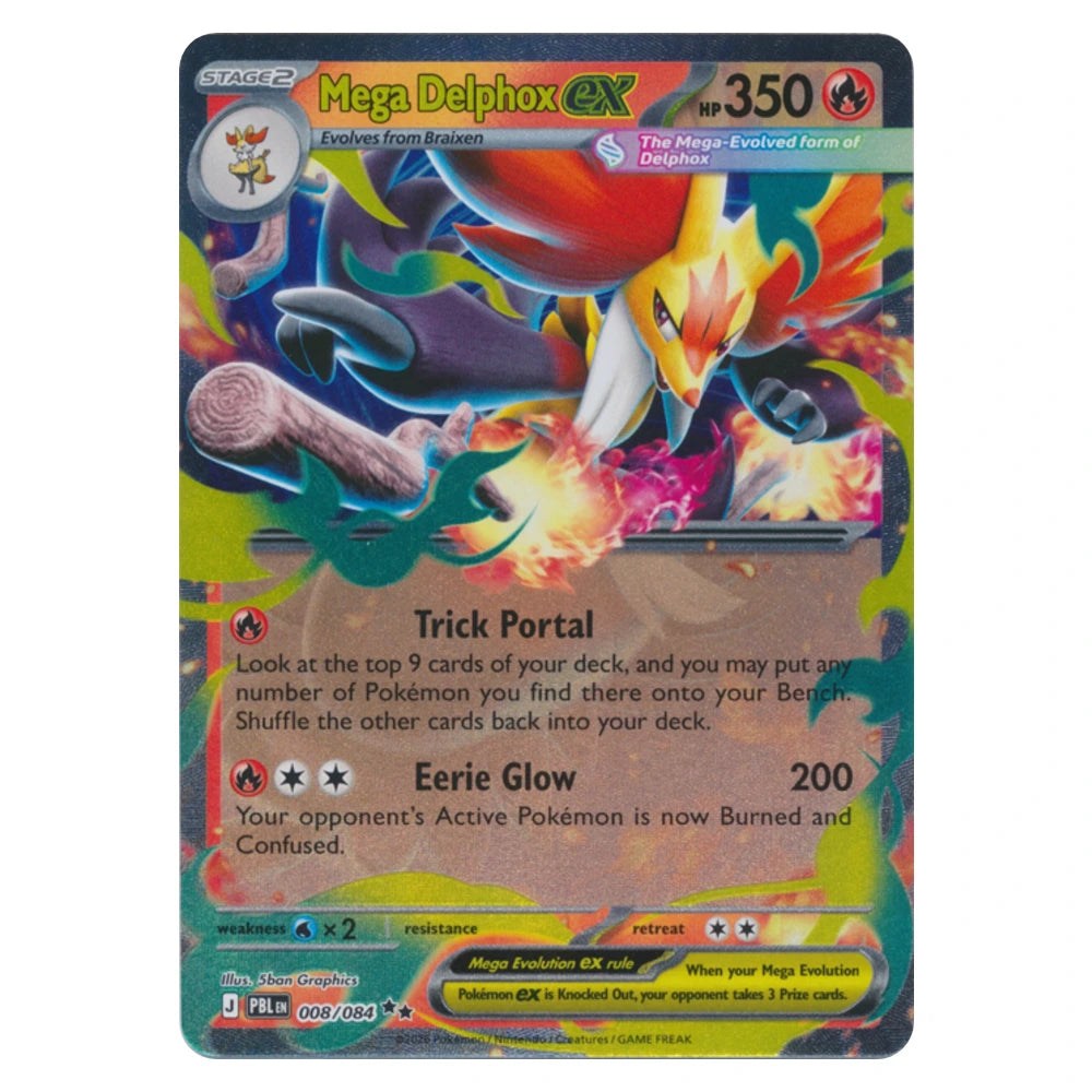 Mega Delphox ex 008/084 Pitch Black holo Pokémon card, scanned front