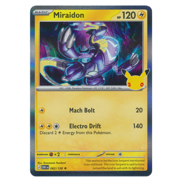 Miraidon 062/128 30th Celebration holo Pokémon card, scanned front