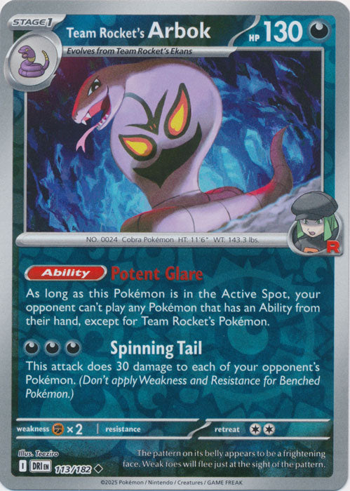 Team Rocket's Arbok : DESTINED RIVALS (Reverse holo) - 113/182