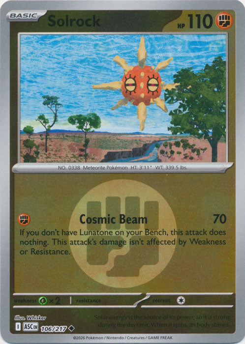 Solrock : ASCENDED HEROES (Energy Reverse holo) - 106/217 - Lockett Labs UK