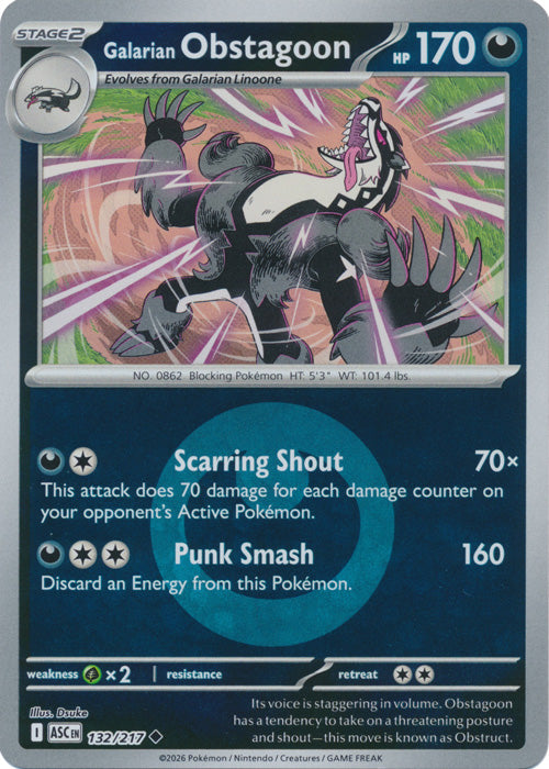 Galarian Obstagoon : ASCENDED HEROES (Energy Reverse holo) - 132/217 - Lockett Labs UK