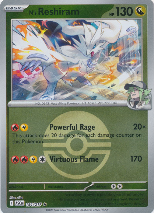 N's Reshiram : ASCENDED HEROES (Ball Reverse holo) - 154/217