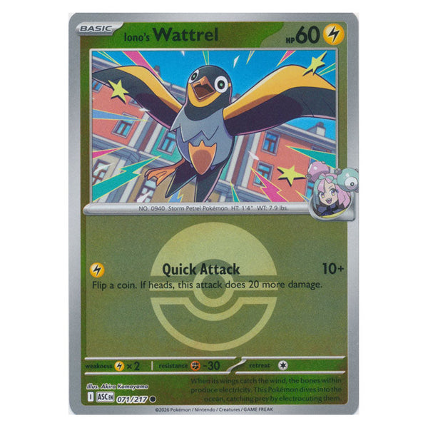 Iono's Wattrel : ASCENDED HEROES (Ball Reverse holo) - 071/217