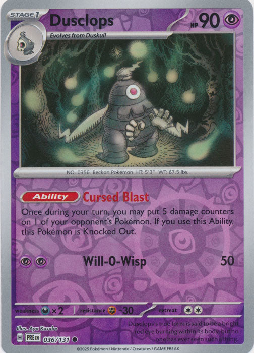 Dusclops : PRISMATIC EVOLUTIONS (Reverse holo) - 036/131 - Lockett Labs UK