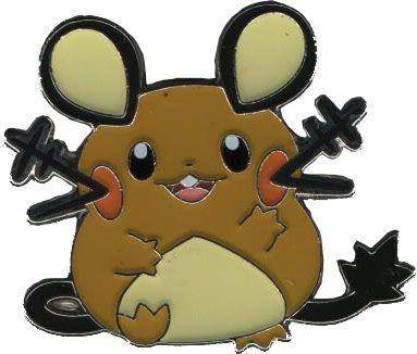 Lockett Labs Shining Fates Dedenne Pin Badge featuring a cute, smiling Dedenne character with large ears and a round body.
