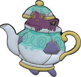 Lockett Labs Shining Fates Polteageist Pin Badge featuring a teapot design with a ghostly character inside.