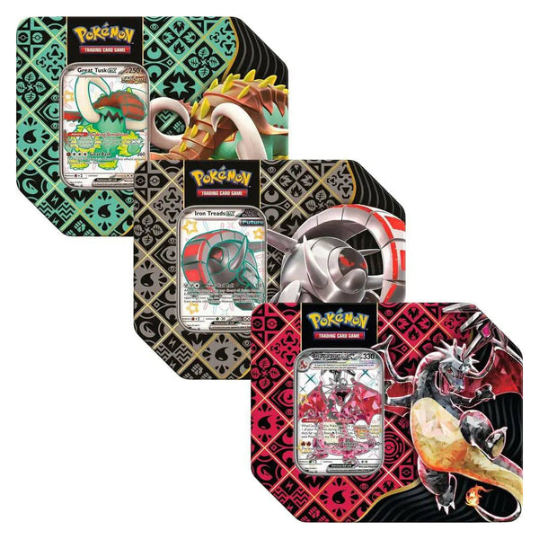 Paldean Fates Tin : 7" Tin - Great Tusk/ Iron Treads/ Charizard