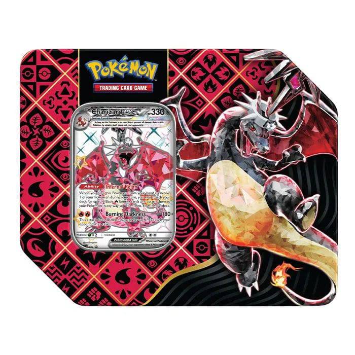 Paldean Fates Tin : 7" Tin - Great Tusk/ Iron Treads/ Charizard - Lockett Labs UK