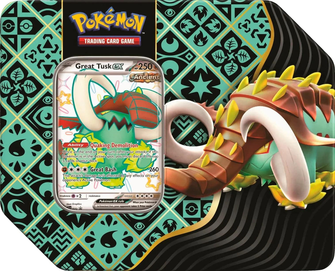 Paldean Fates Tin : 7" Tin - Great Tusk/ Iron Treads/ Charizard - Lockett Labs UK