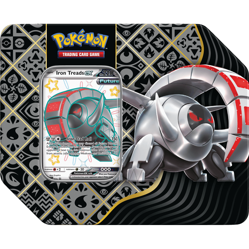 Paldean Fates Tin : 7" Tin - Great Tusk/ Iron Treads/ Charizard - Lockett Labs UK