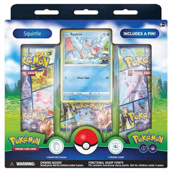 Lockett Labs Pokemon Go! Pin Box featuring Squirtle, includes 3 booster packs and 1 promo card with a pin.
