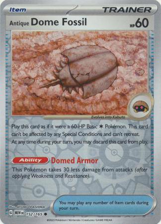 Antique Dome Fossil : 151 (Reverse holo) - 152/165 - Lockett Labs UK
