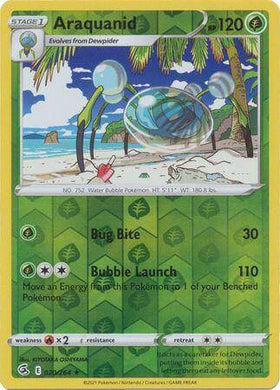 Lockett Labs Araquanid: FUSION STRIKE (Reverse holo) card featuring vibrant artwork of Araquanid in a tropical setting.