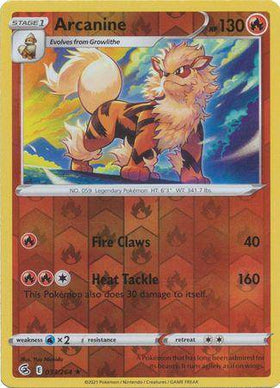 Lockett Labs Arcanine: FUSION STRIKE (Reverse holo) card featuring a vibrant illustration of Arcanine with stats and moves.