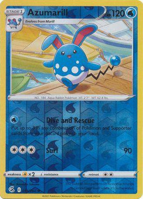 Reverse holo Azumarill card from Pokémon's Fusion Strike set, featuring vibrant colors and a playful design.