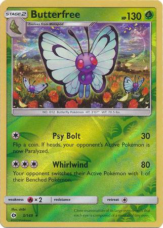 Butterfree : SUN & MOON BASE (Reverse holo) - 3/149 - Lockett Labs UK